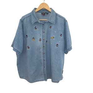 Mickey Unlimited Womens Denim Shirt Size 22W 24W Embroidered Short Sleeve